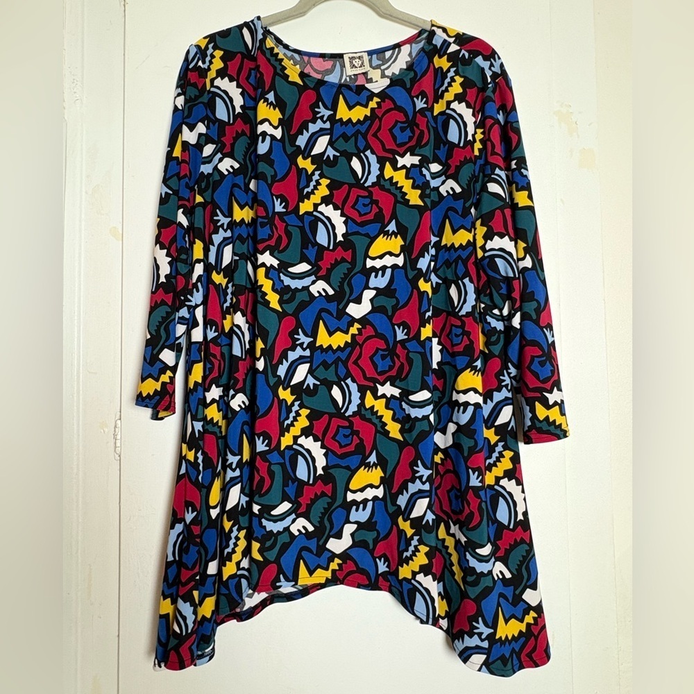 Anne Klein Geometric Colorful Asymmetrical Tunic Top Women’s 2XL - 3/4 Sleeves